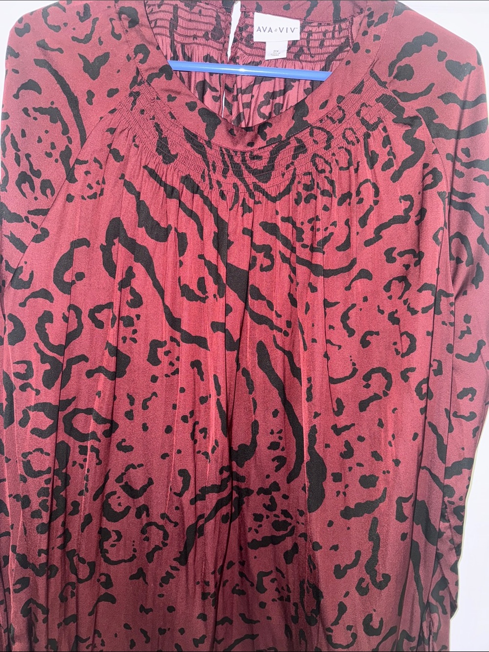 Ava & Viv Maroon and Black Animal-Print Blouse